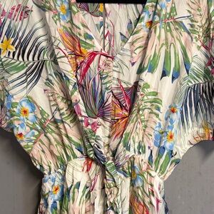 George Tropical Floral V-Neck Romper in Multicolor